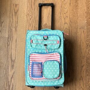 CRCKT Kids Rolling Suitcase Turquoise Polka Dot Pink Stripe